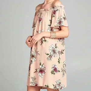 🆕Love Kuza Blush Floral Off-Shoulder Dress S🆕